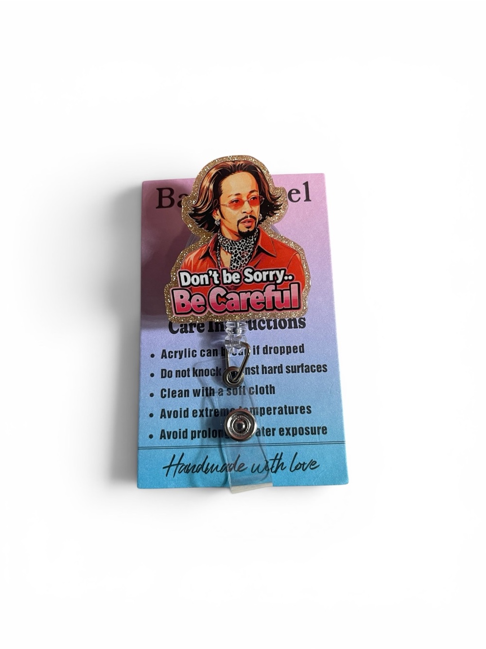 Be Careful Red Acrylic Badge Reel Card Holder